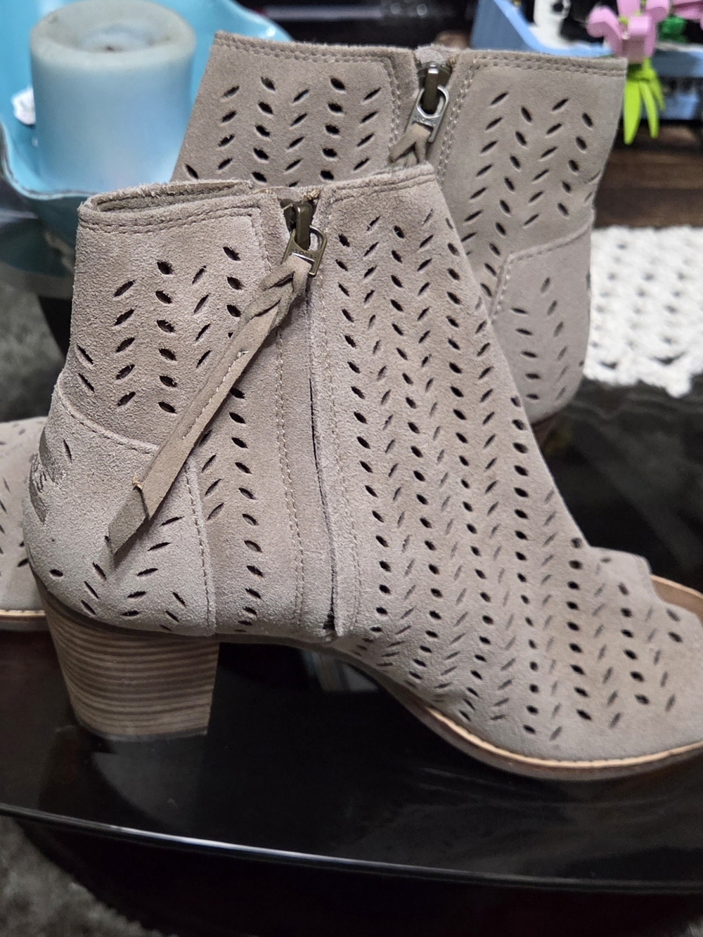 Toms Taupe Suede Perforated Ankle Booties